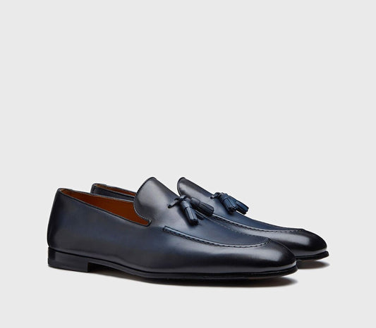 LOAFERS WITH TASSELS IN SKY BLUE LEATHER