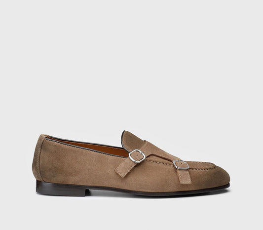 DOUBLE-BUCKLE LOAFERS IN BROWN SUEDE